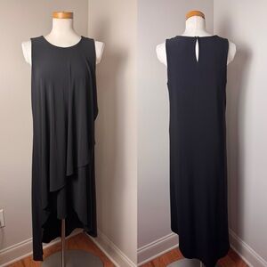 JOSEPH RIBKOFF Jersey Knit Layered High Low Dress BLACK / SIZE 12